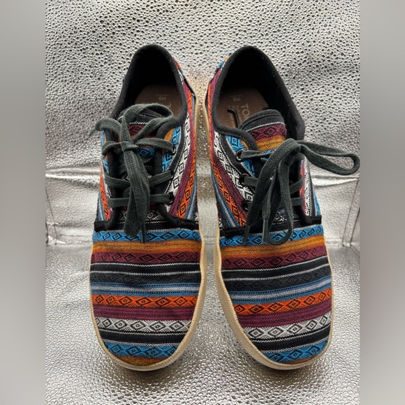 Toms Multicolor Aztec Woven Lace Up Flat Sneaker Shoes Mens Size 8 - Picture 2 of 8